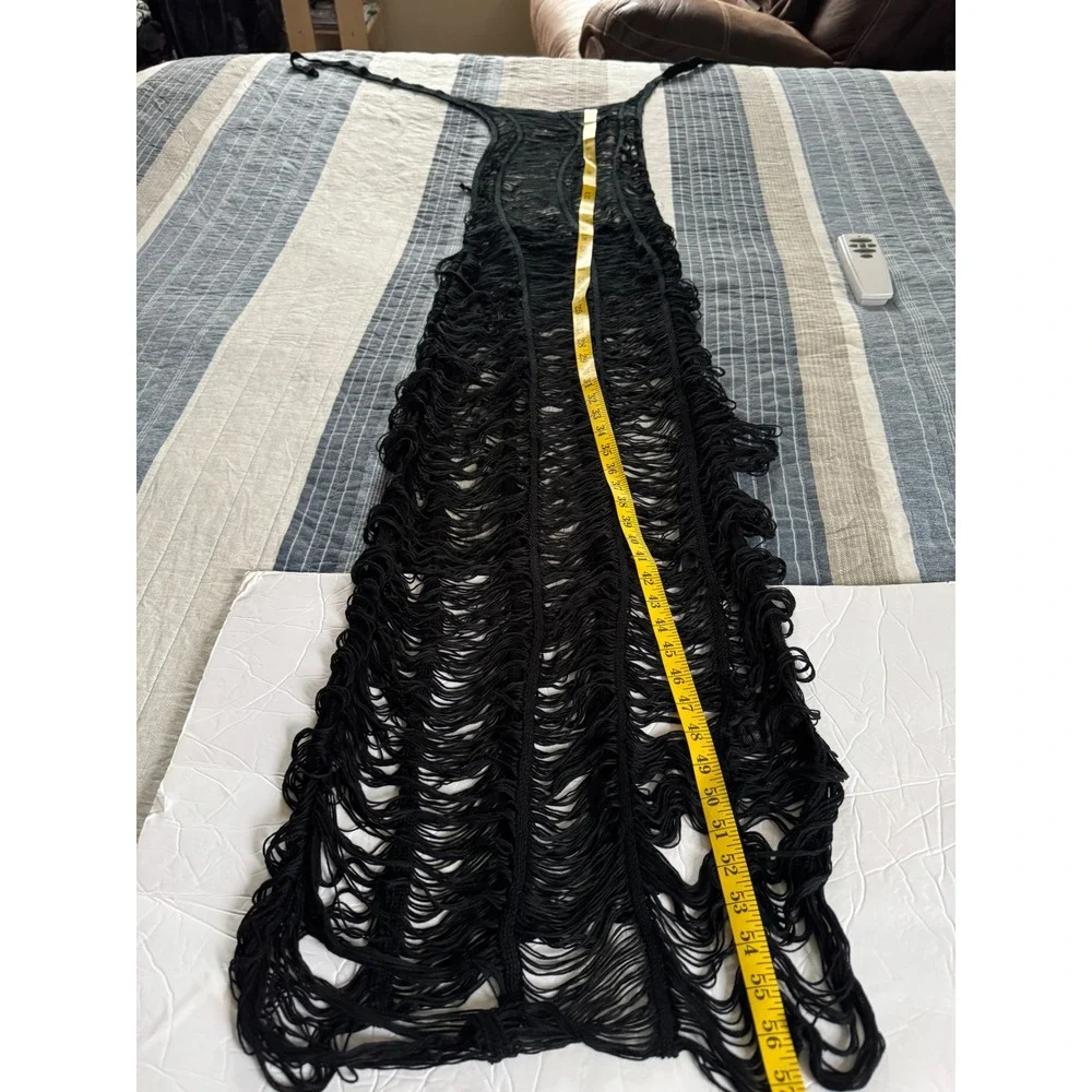 PrettyLittleThing Beach Dress Womens XXL Black Tassel Knit Plus Boho Distressed - Picture 13 of 13